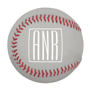 Pelota De Béisbol Monograma de Iniciales   Blanco Sobre Gris Claro