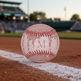 Pelota De Béisbol Monograma del Purpurina Girly Glam Rosa Gold Drin