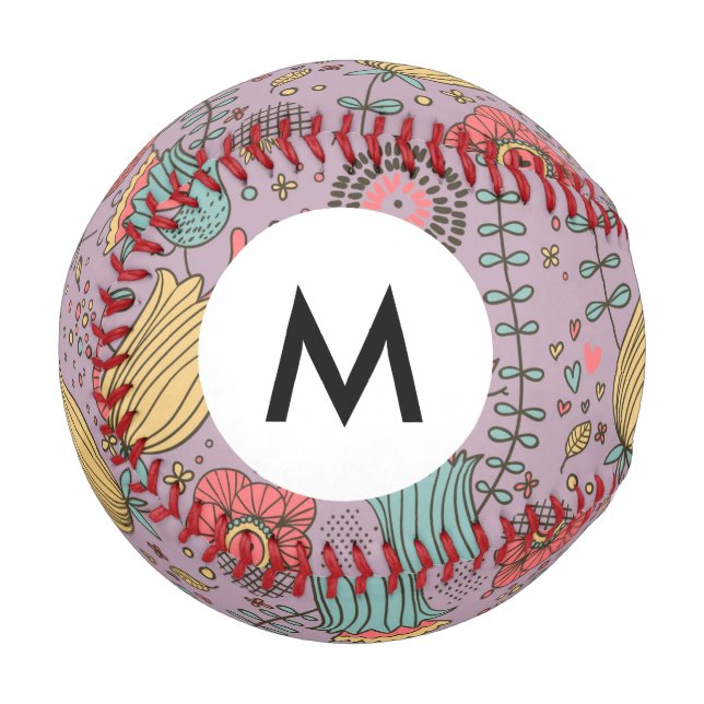 Pelota De Béisbol Monograma Diseño floral con flores (Anverso izquierdo)