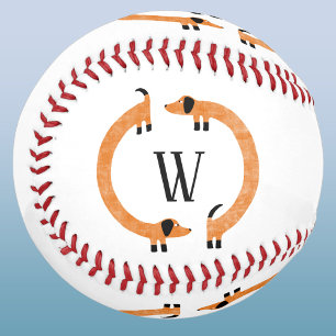 Pelota De Béisbol Monograma divertido de perro salchicha Dachshund
