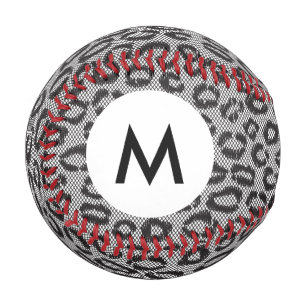 Pelota De Béisbol Monograma encaje negro con estampado leopardo