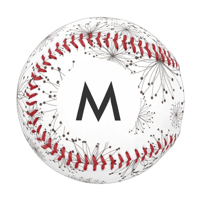 Pelota De Béisbol Monograma Fondo floral Retro (Anverso izquierdo)