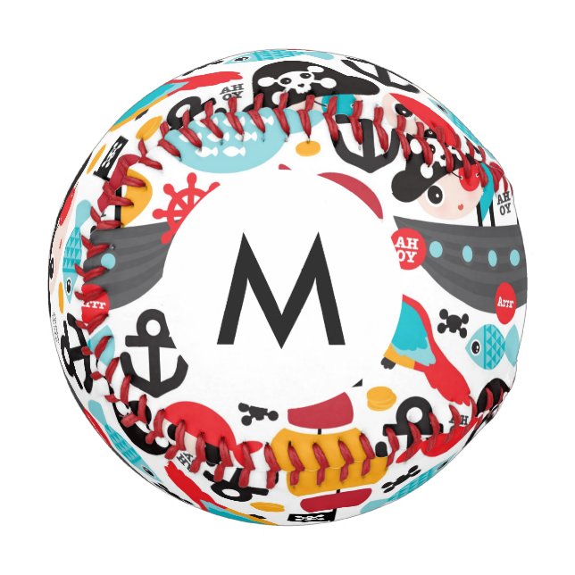 Pelota De Béisbol Monograma ilustracion pirata (Anverso izquierdo)