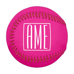 Pelota De Béisbol Monograma inicial   Blanco Sobre Rosa Caliente