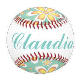 Pelota De Béisbol Monograma lindo naranja flores en verde