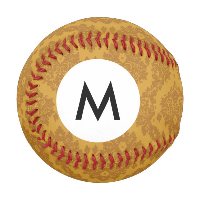 Pelota De Béisbol Monograma Lujo Damasco Dorado (Anverso izquierdo)
