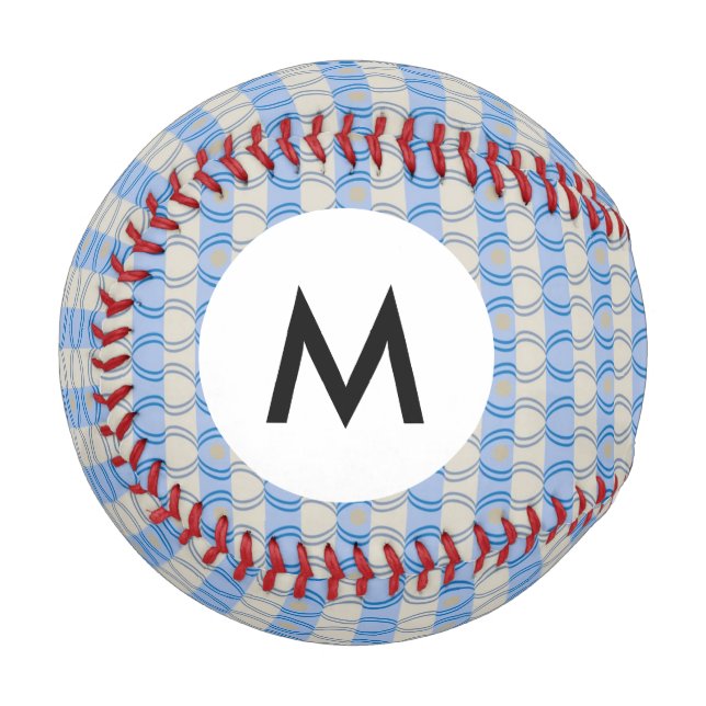 Pelota De Béisbol Monograma material Candystripe Blue Tan (Anverso izquierdo)