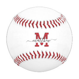 Pelota De Béisbol Monograma moderno personalizado rojo y negro