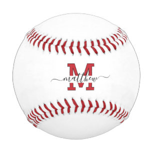 Pelota De Béisbol Monograma moderno personalizado rojo y negro