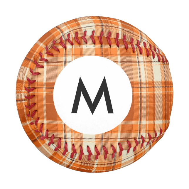 Pelota De Béisbol Monograma Naranja plaid (Anverso izquierdo)