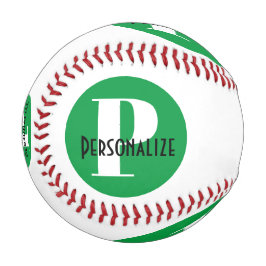 Pelota De Béisbol Monograma Nombre personalizado Blanco verde person