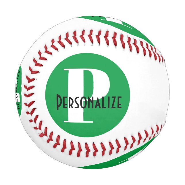 Pelota De Béisbol Monograma Nombre personalizado Blanco verde person (Anverso izquierdo)