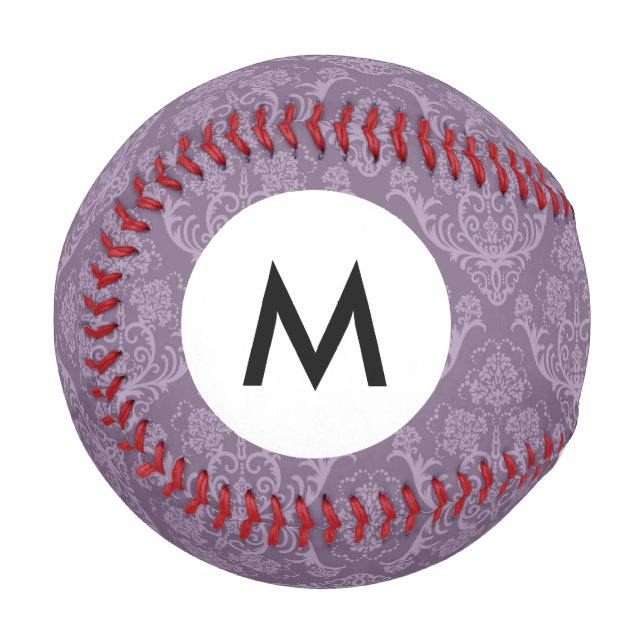 Pelota De Béisbol Monograma Papel pintado con motivos florales morad (Anverso izquierdo)