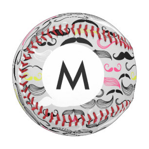 Pelota De Béisbol Monograma Patrón de bigote, estilo retro