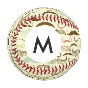 Pelota De Béisbol Monograma Patrón de bigote, estilo retro 4