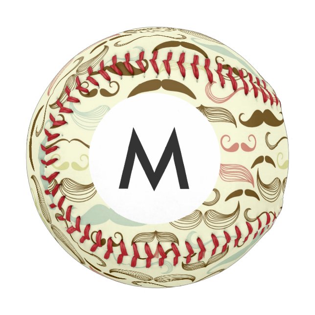 Pelota De Béisbol Monograma Patrón de bigote, estilo retro 4 (Anverso izquierdo)