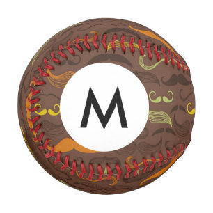 Pelota De Béisbol Monograma Patrón de bigote, estilo retro 5