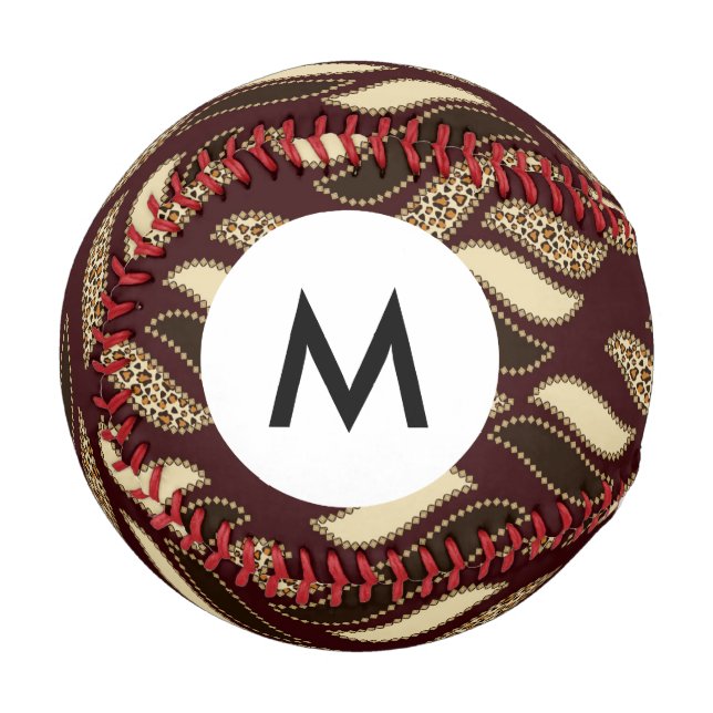 Pelota De Béisbol Monograma Patrón de piel de chita africano (Anverso izquierdo)