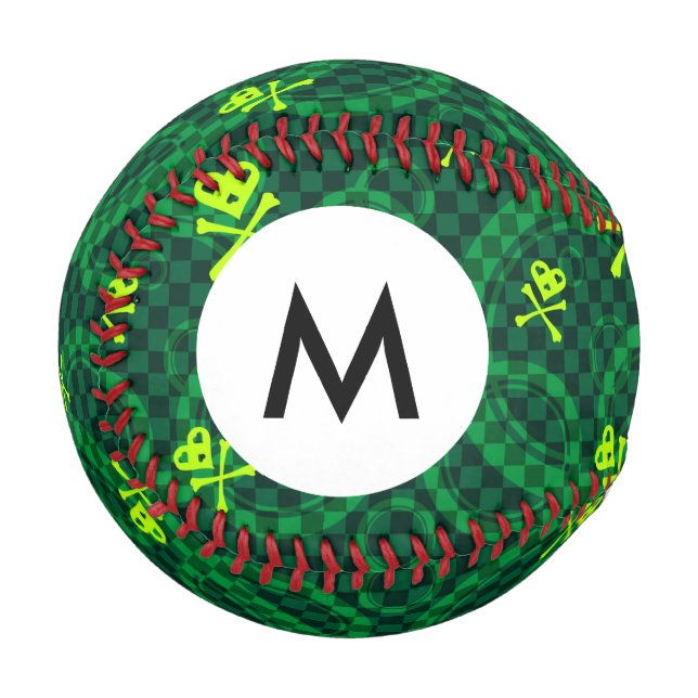 Pelota De Béisbol Monograma Patrón Emo Verde Con Círculos (Anverso izquierdo)