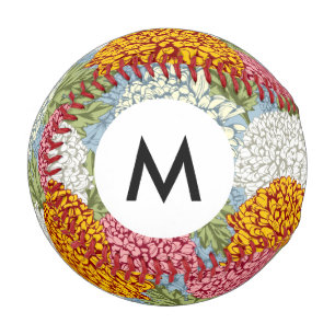 Pelota De Béisbol Monograma Patrón excelente con crisantemo