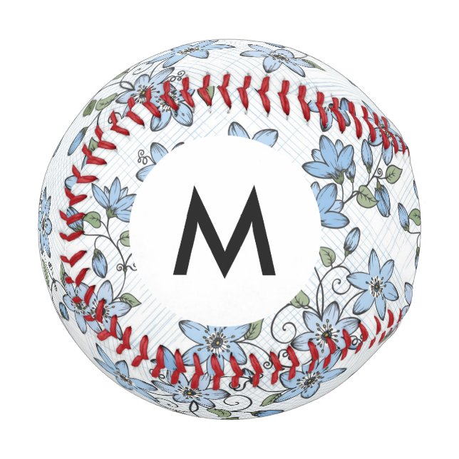 Pelota De Béisbol Monograma Patrón floral 2 3 (Anverso izquierdo)