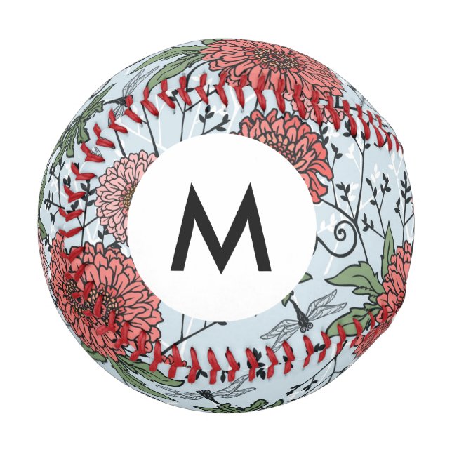 Pelota De Béisbol Monograma Patrón floral 3 (Anverso izquierdo)