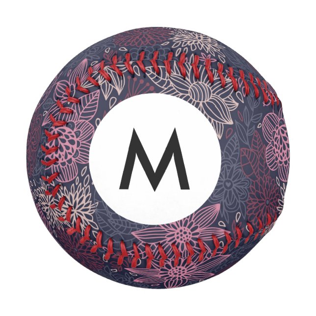 Pelota De Béisbol Monograma Patrón floral 4 3 (Anverso izquierdo)