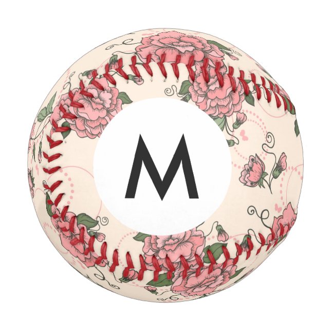Pelota De Béisbol Monograma Patrón floral 5 (Anverso izquierdo)
