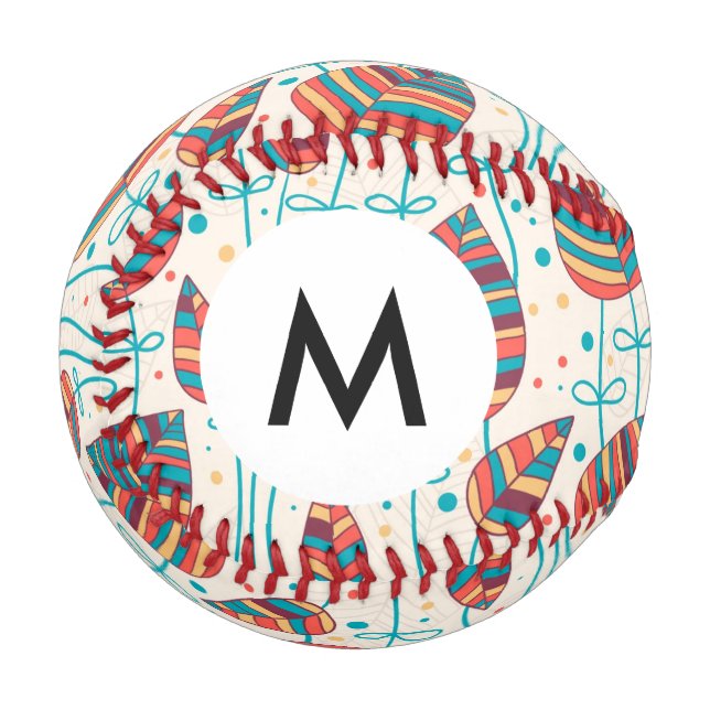 Pelota De Béisbol Monograma Patrón floral 5 2 (Anverso izquierdo)