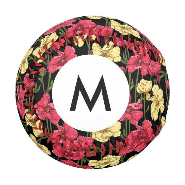 Pelota De Béisbol Monograma Patrón floral elegante 2 (Anverso izquierdo)