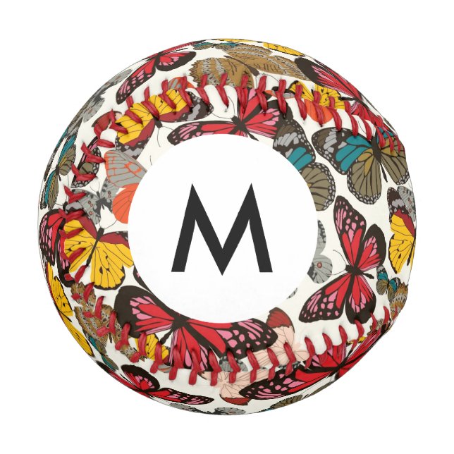 Pelota De Béisbol Monograma Patrón floral retro 3 (Anverso izquierdo)
