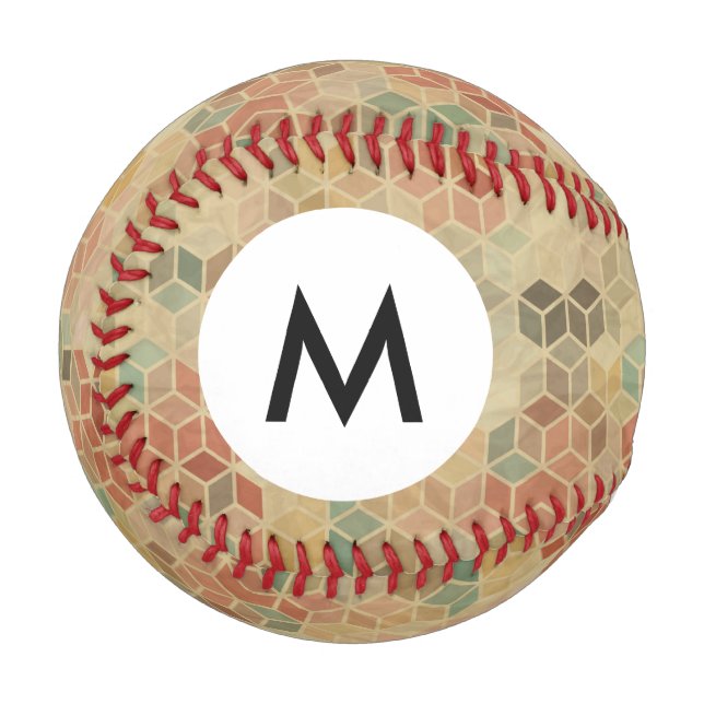 Pelota De Béisbol Monograma Patrón geométrico retro 5 (Anverso izquierdo)