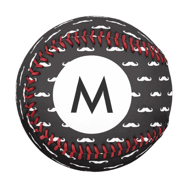 Pelota De Béisbol Monograma Patrón hipster de Mustache (Anverso izquierdo)