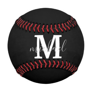 Pelota De Béisbol monograma personalizado en blanco y negro inicial