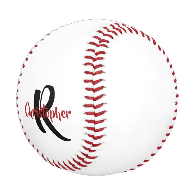 Pelota De Béisbol Monograma Personalizado Nombre Béisbol Blanco (Angular)