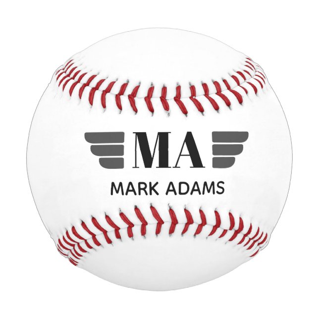 Pelota De Béisbol Monograma personalizado Wings (Anverso)