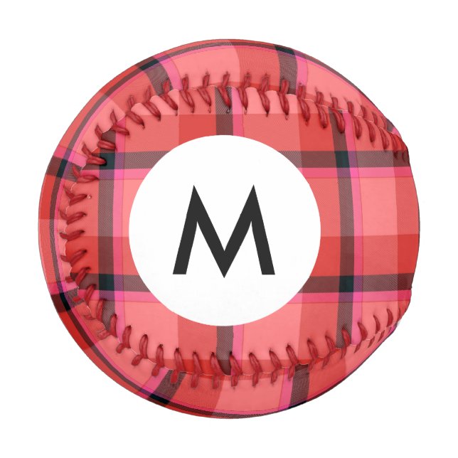 Pelota De Béisbol Monograma Tartán Diseño (Anverso izquierdo)