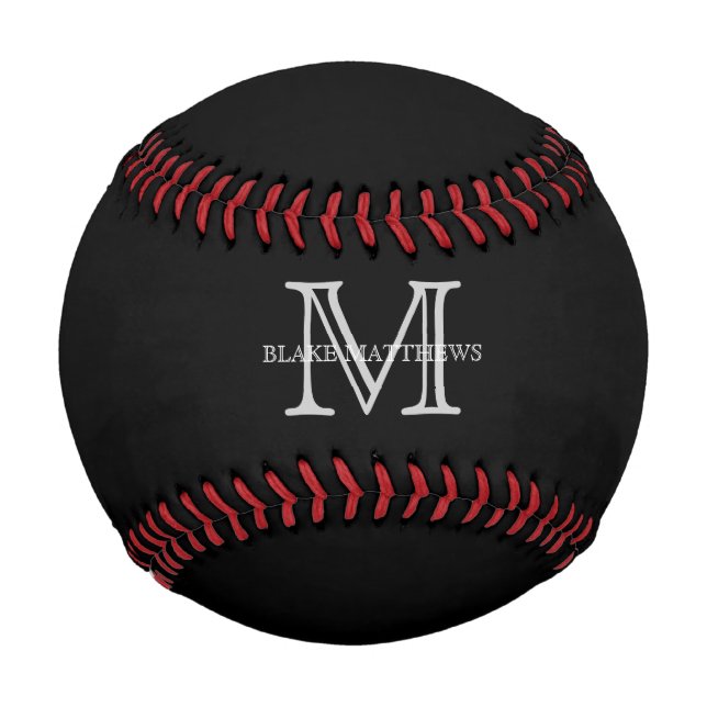 Pelota De Béisbol Monograma y nombre del Personalizado clásico negro (Anverso)