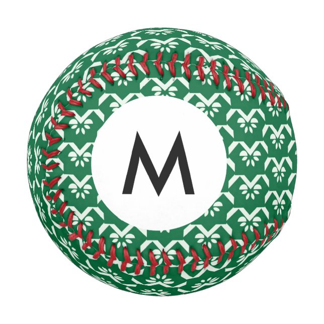 Pelota De Béisbol Monograma Zigzag floral verde (Anverso izquierdo)