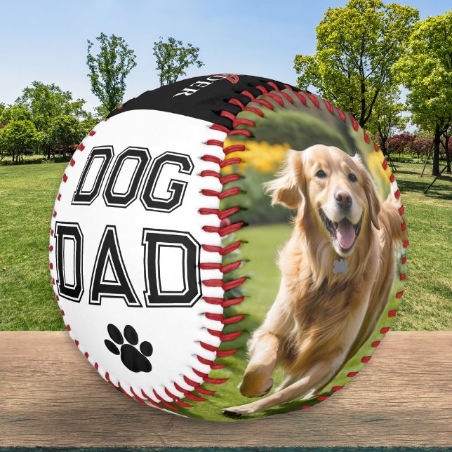 Pelota De Béisbol Monograman fotos de Mascotas del Día del Padre de  (A stylish baseball for the Dog Dad on Father's Day, with paw print, custom monogram and two photos)