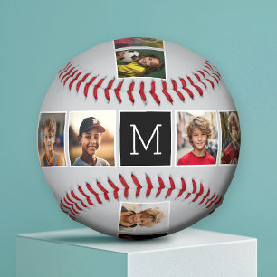 Pelota De Béisbol Monogramas de Collage de fotos de Instagram - Gris