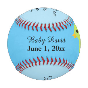 Pelota De Béisbol Nacimiento Nene Stats Yellow Ducky Sky Blue