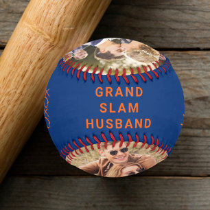 Pelota De Béisbol Naranja azul de fotos personalizadas de marido