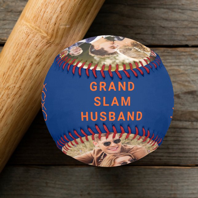 Pelota De Béisbol Naranja azul de fotos personalizadas de marido (Subido por el creador)