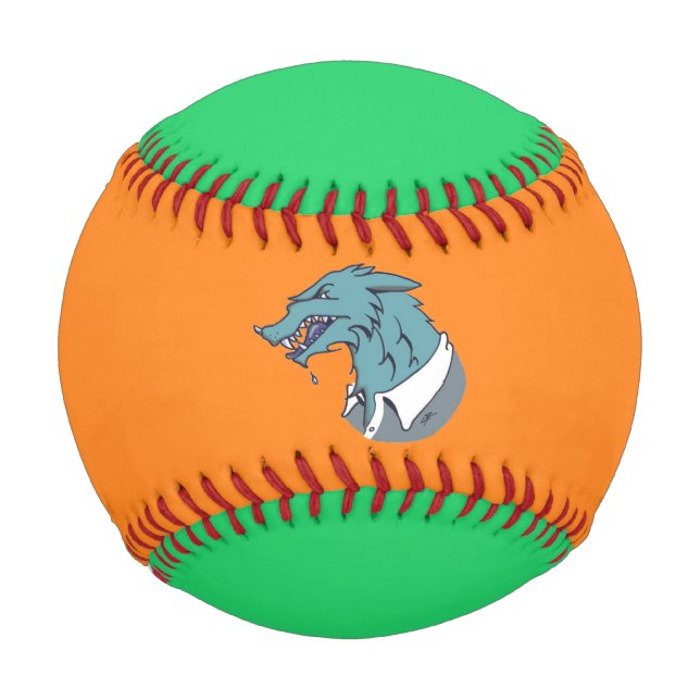 Pelota De Béisbol Naranja de Blue Werewolf y béisbol verde (Anverso)