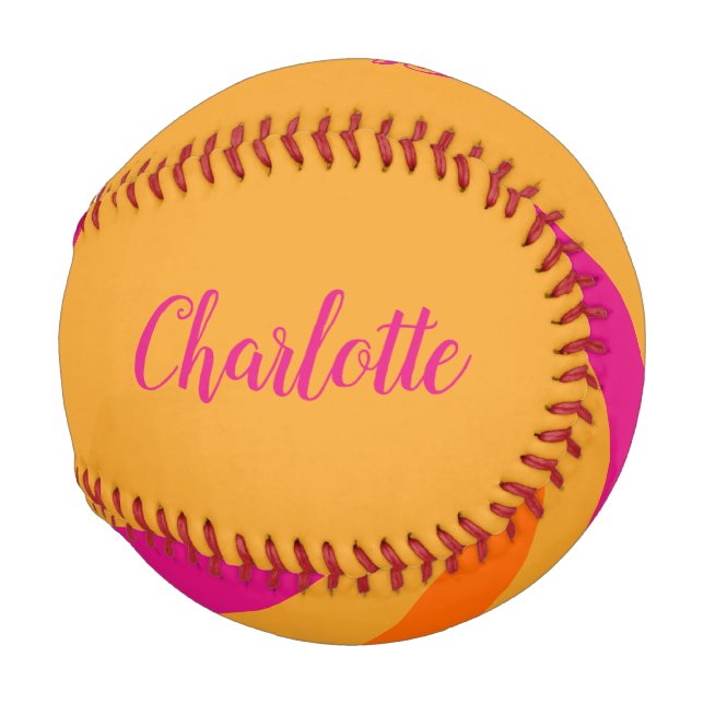 Pelota De Béisbol Naranja de nombres de bandas retro negrita rosado (Reverso Izquierdo)