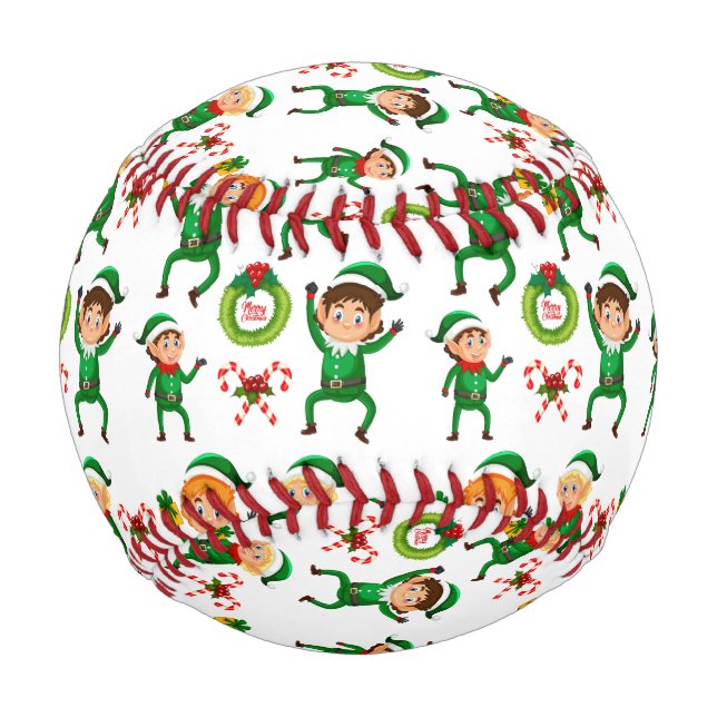 Pelota De Béisbol Navidades felices elfo con patrón de regalo (Anverso)