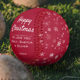 Pelota De Béisbol Navidades felices guión del patrón de copos de nie