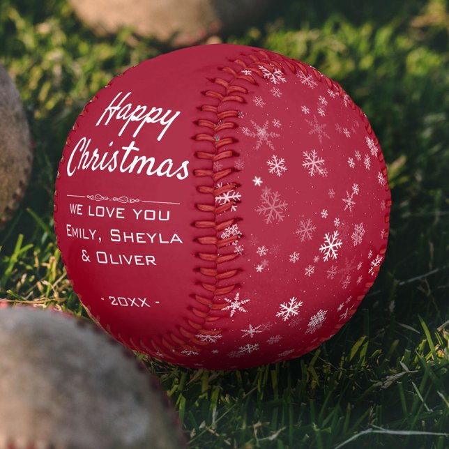 Pelota De Béisbol Navidades felices guión del patrón de copos de nie (Subido por el creador)