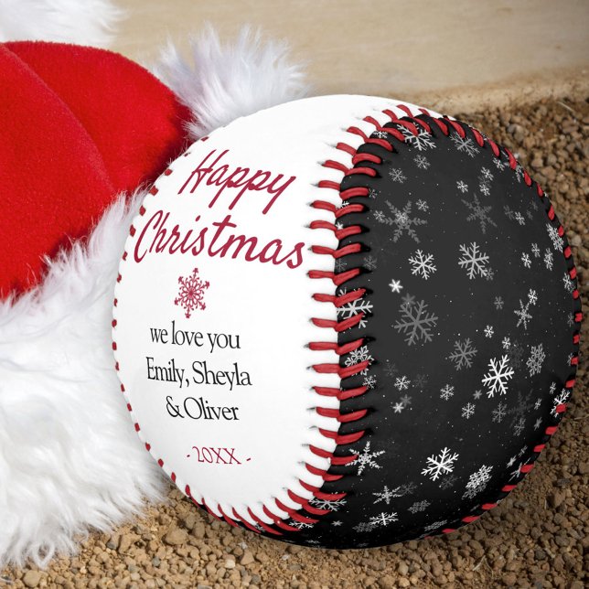 Pelota De Béisbol Navidades felices Patrón de copos de nieve blancos (Subido por el creador)